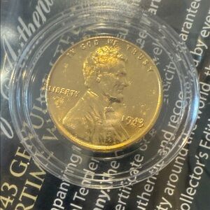 1943 Gold Plated Steel Wartime Lincoln Penny in Protective Case